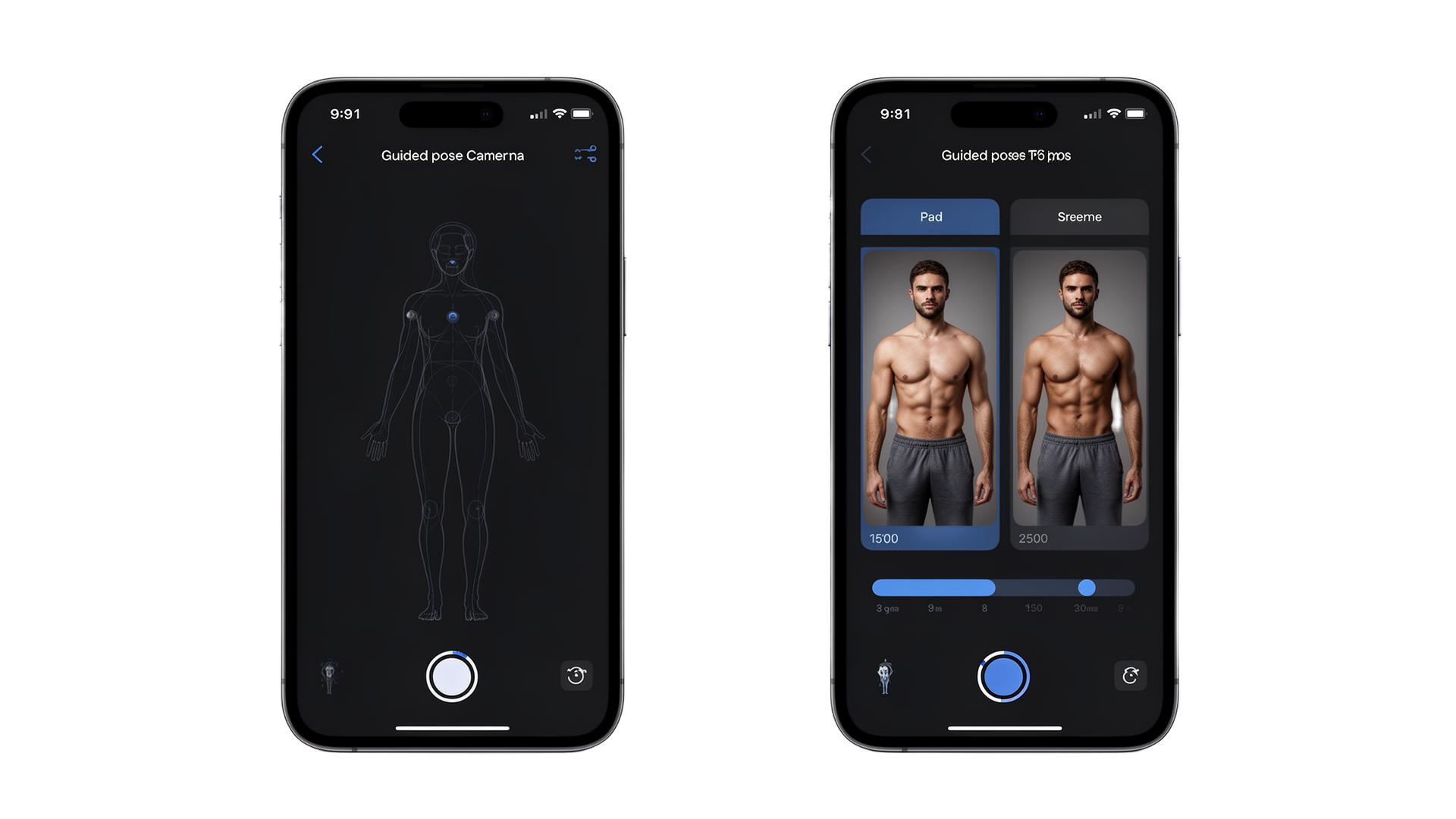 PhysiqueLens guided pose capture and timeline comparison